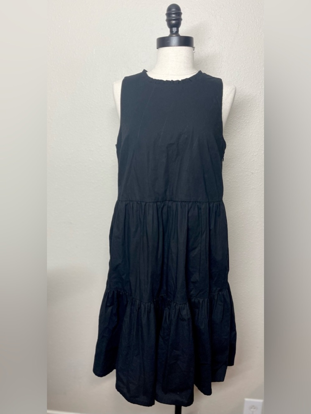 J. Crew Black Sleeveless Tiered Cotton Midi with pockets Dress 6